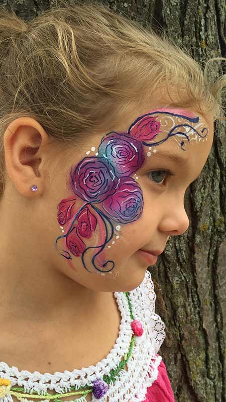 flowers and swirls face paint child